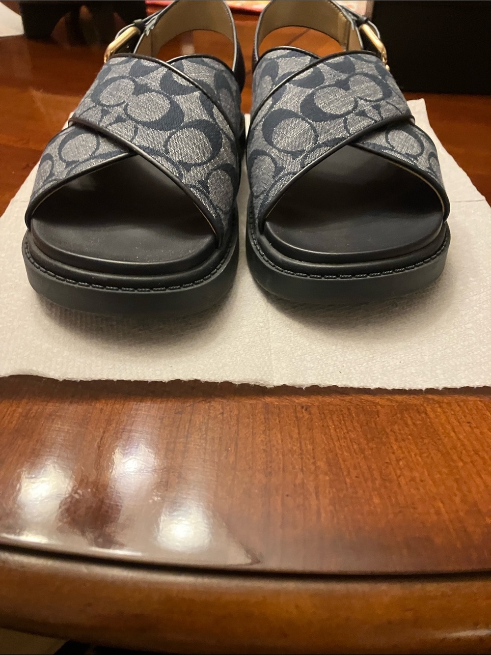 COACH.Navy Signature Canvas Crisscross Slingback Sandals with Box. Size 7 Worn 1 - Picture 16 of 16
